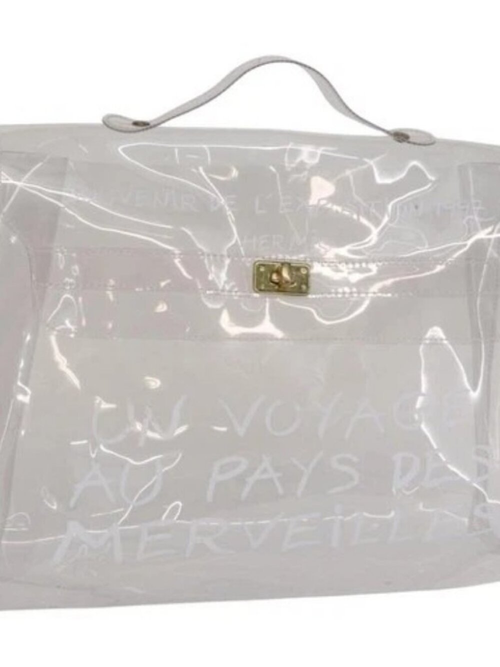 HERMES Vinyl Kelly Hand Bag Vinyl Clear Auth bs32737